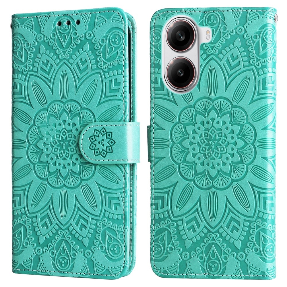 Napraforgó könyv tok a Xiaomi Poco X7 Pro 5G-hez - teáskék színű