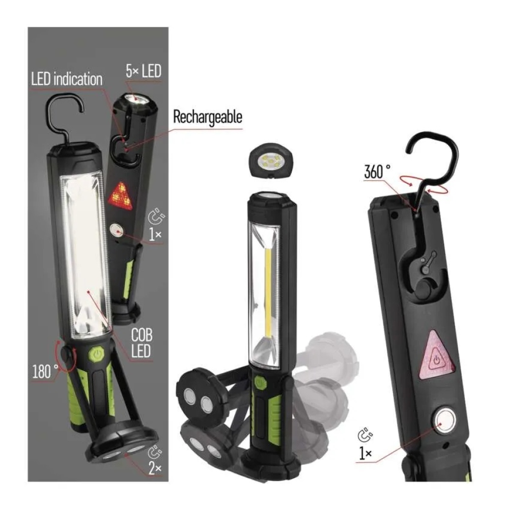 COB LED + LED munka zseblámpa P4525,500 lm,Li-Ion 2000 mAh