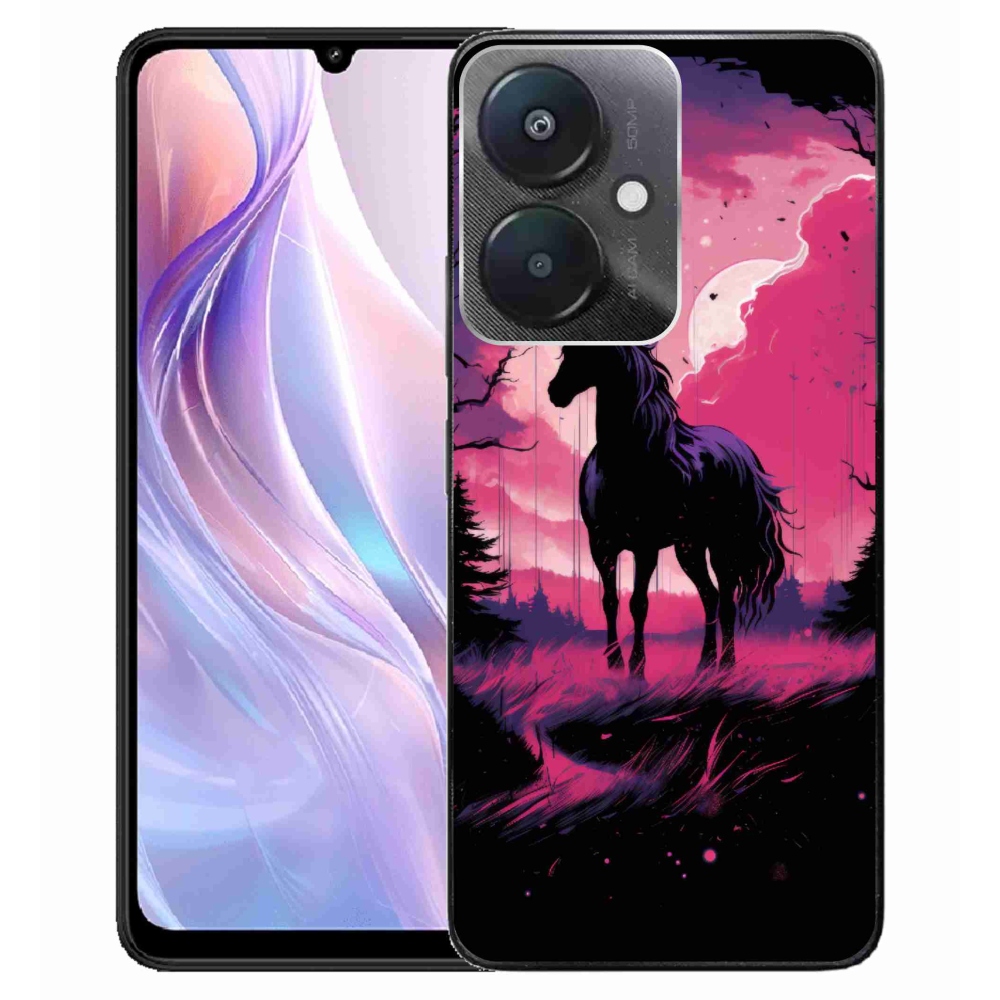 Gél borító mmCase a Xiaomi Redmi 13C 5G-hez - fekete rajzfilm ló 1