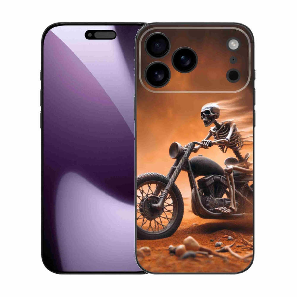 Gél borítás mmCase iPhone 17 Pro Max készülékhez - csontváz egy motorkerékpáron