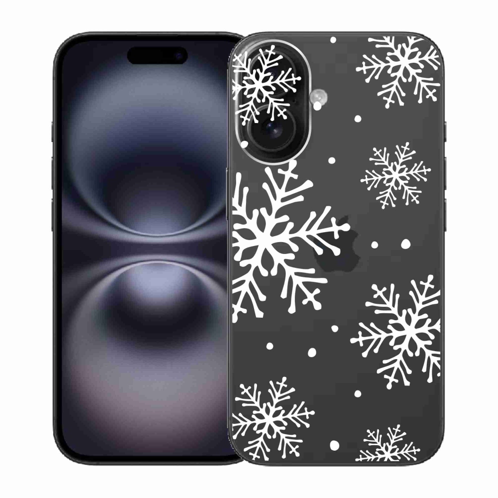 Gél borítás mmCase iPhone 16 készülékhez - fehér pelyhek átlátszó háttéren