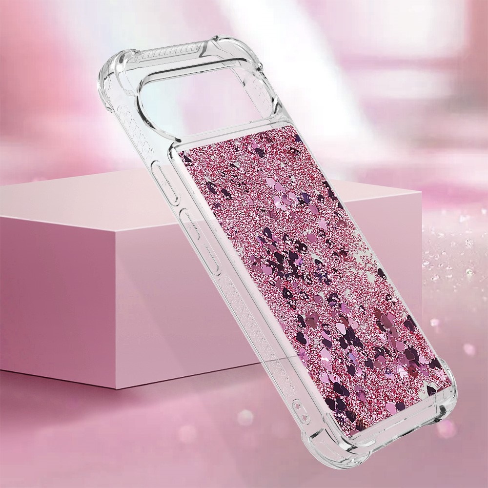 Csillogó homokóra zselés tok Google Pixel 10 Pro/Pixel 10 - rózsaarany/szív