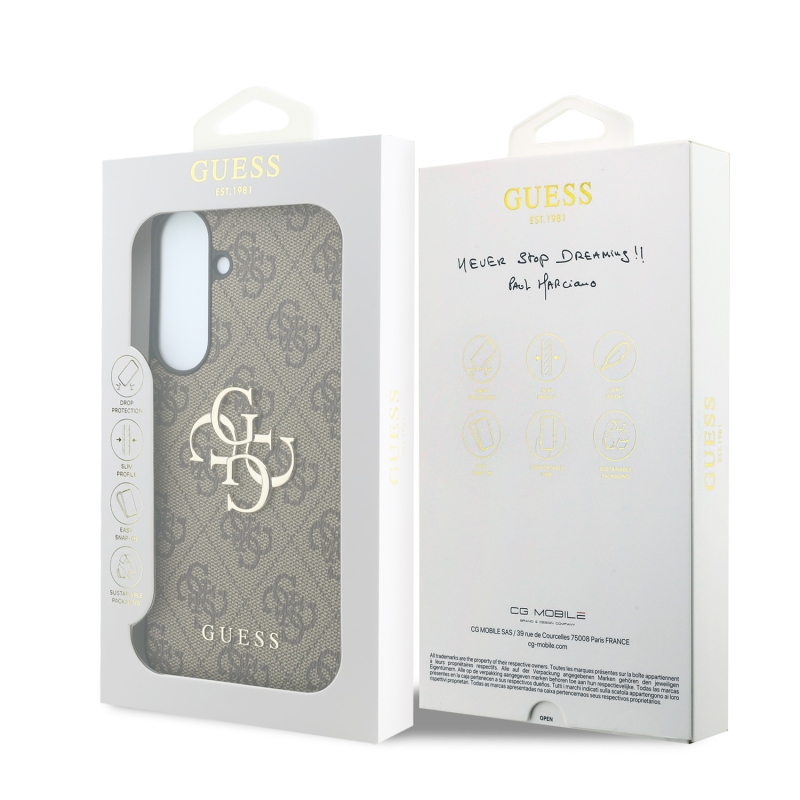 Guess PU 4G Metal Logo hátsó tok a Samsung Galaxy S26 FE-hez, barna