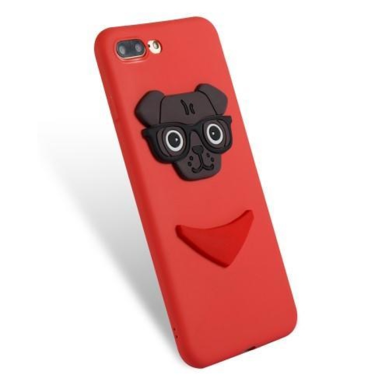 3D kutyás szilikon tok iPhone 8 Plus és iPhone 7 Plus készülékhez - piros színben