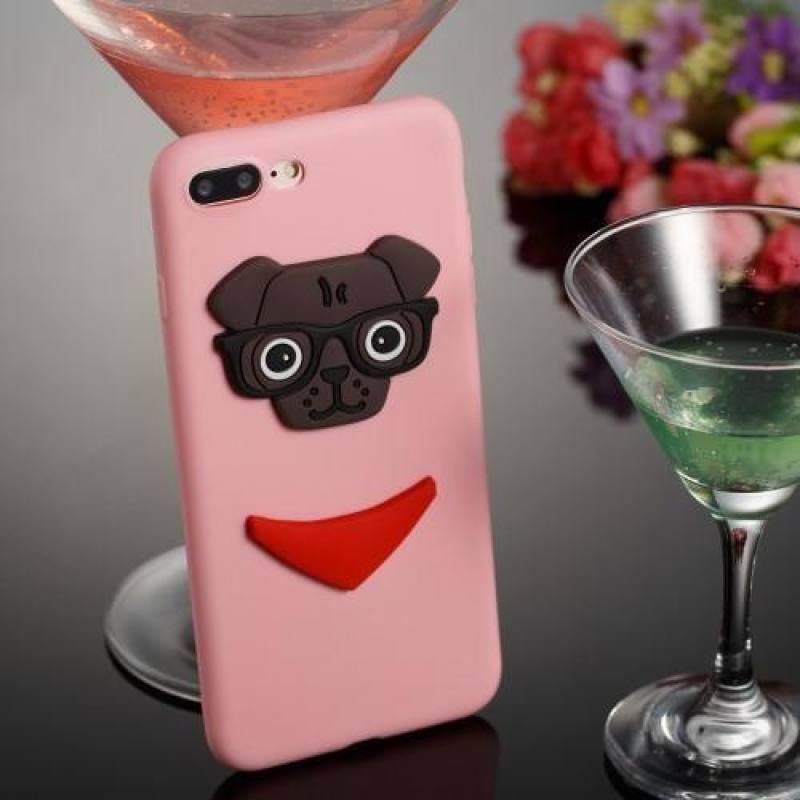 3D kutyás szilikon tok iPhone 8 Plus és iPhone 7 Plus készülékhez - rózsaszín