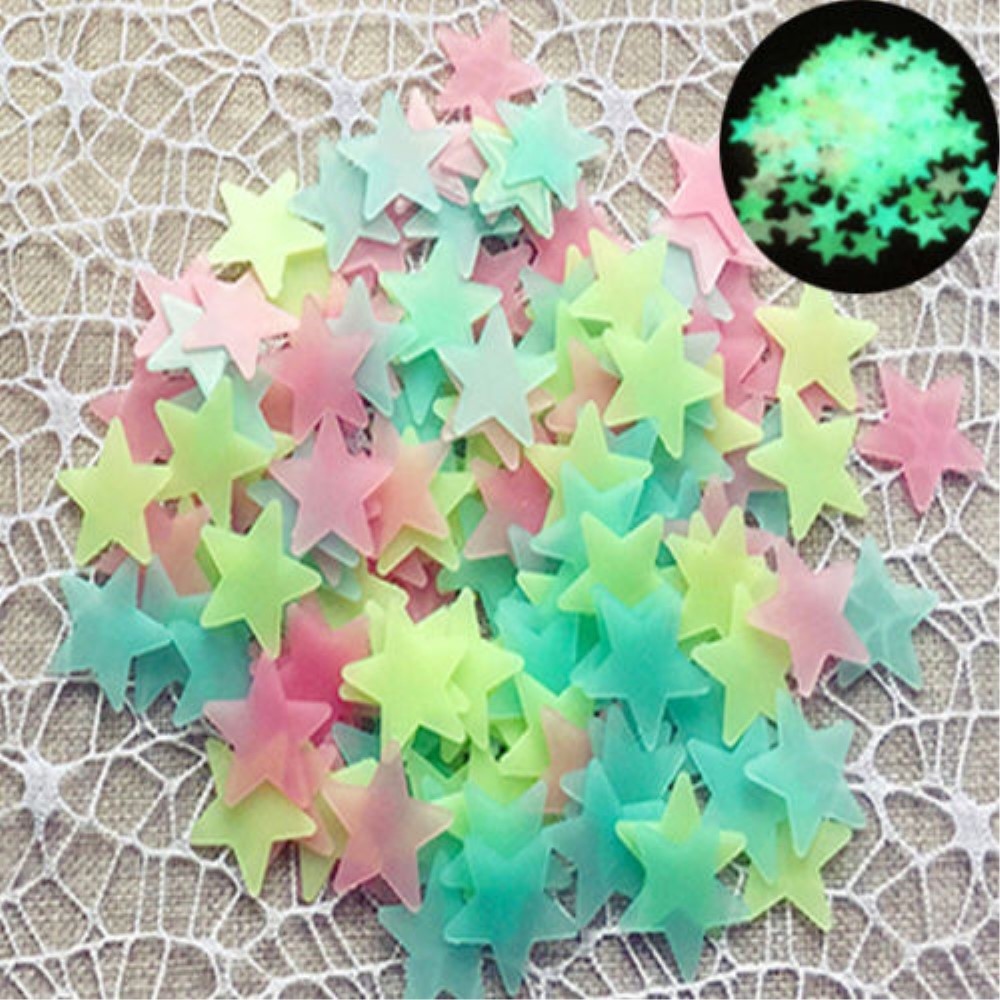 3D fluoreszkáló világító öntapadós csillagok a falon (100 db)