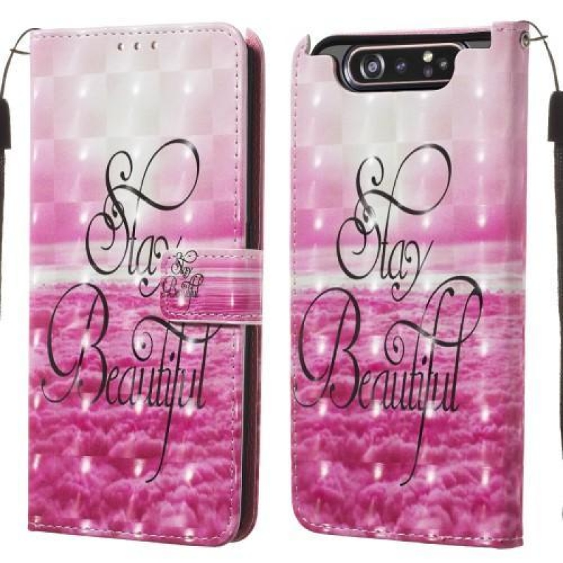 3D festés PU bőr tok Samsung Galaxy A80-hoz - rózsaszín felhők