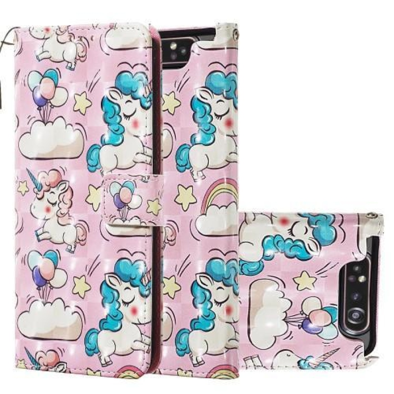 3D festés PU bőr tok Samsung Galaxy A80-hoz - rózsaszín egyszarvú