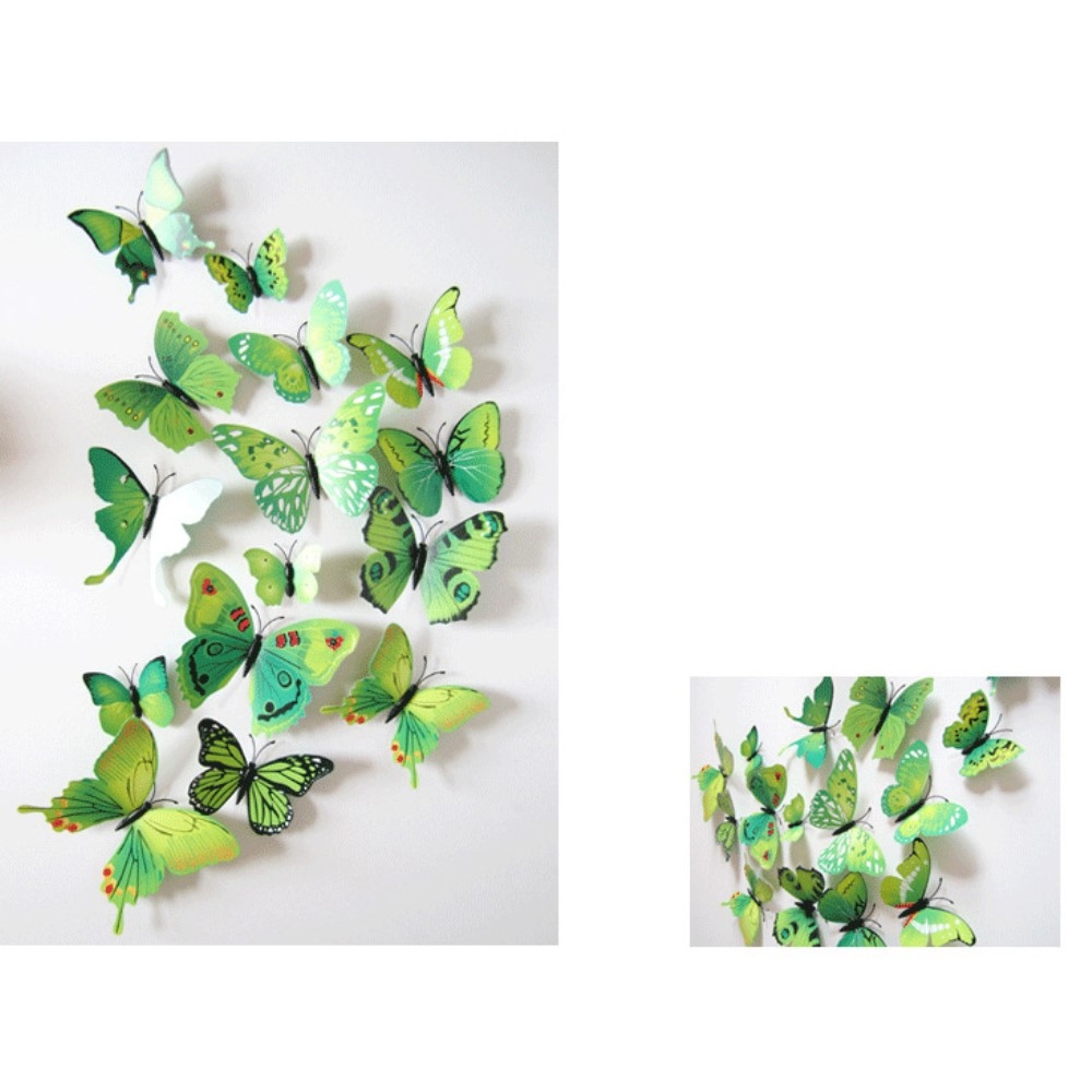 3D matricák pillangókkal a falakra és bútorokra (12 db) - zöld pillangók