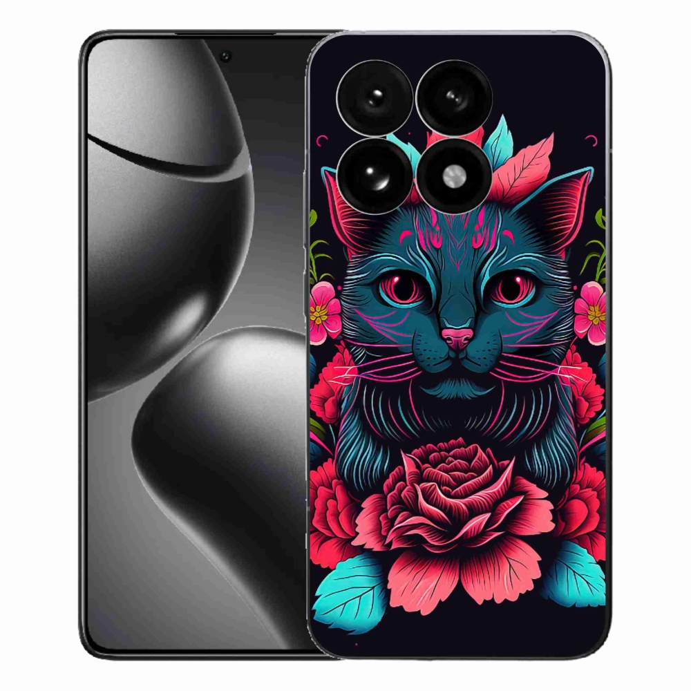 Gél borító mmCase a Xiaomi 15T-hez - virágok és macska