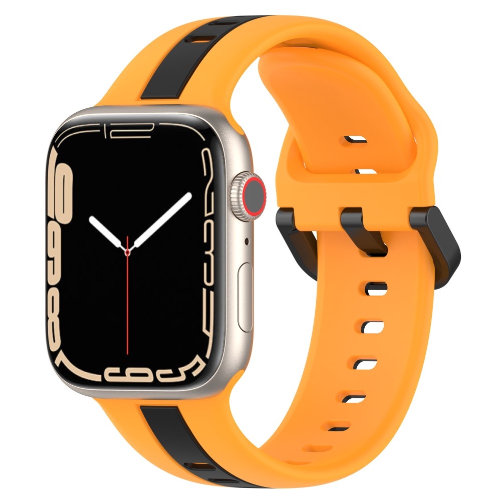 Szíj szilikon szíj Apple Watch Ultra/Ultra 2 49mm/SE/SE 2022/2023 44mm/9/8/7 45mm/6/5/4 44mm/3/2/1 42 mm-es Apple Watch Ultra/Ultra 2 órához - sárga/fekete színű