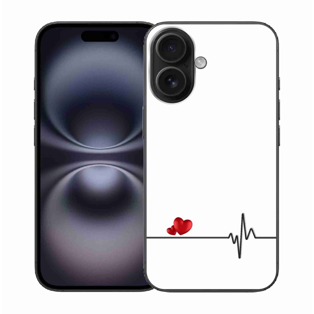 Gél borítás mmCase iPhone 16 készülékhez - szív és szívverés fehér háttérrel