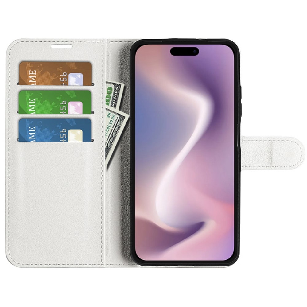 Litchi könyv tok iPhone 16 Plus készülékhez - fehér
