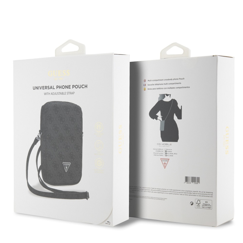 Guess PU 4G háromszög logós telefon táska cipzárral Fekete