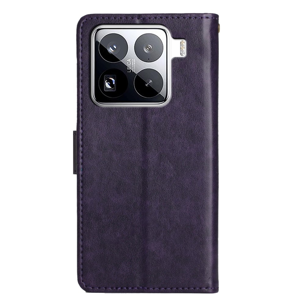 Virágok könyv tok Xiaomi 15 Pro-hoz - sötétlila