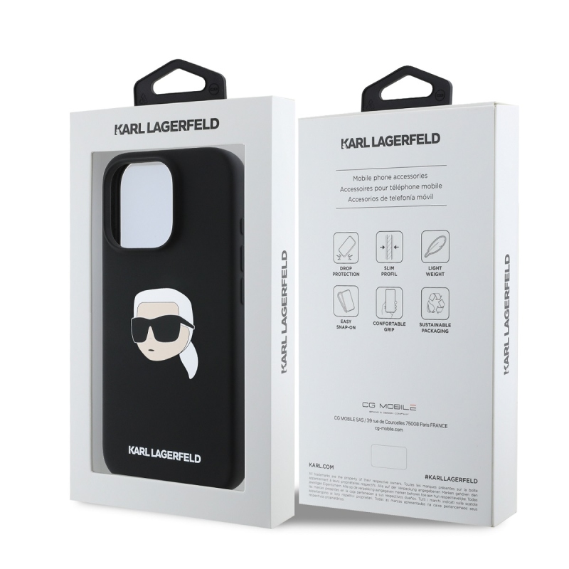 Karl Lagerfeld Liquid Silicone Karl Head Karl Head MagSafe hátlap iPhone 16 Pro Max-hoz Fekete