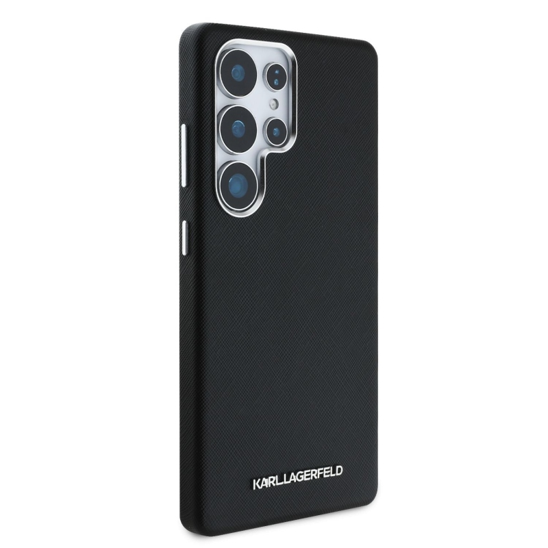 Karl Lagerfeld PU Saffiano fém logó és keret hátlap Samsung Galaxy S25 Ultra fekete