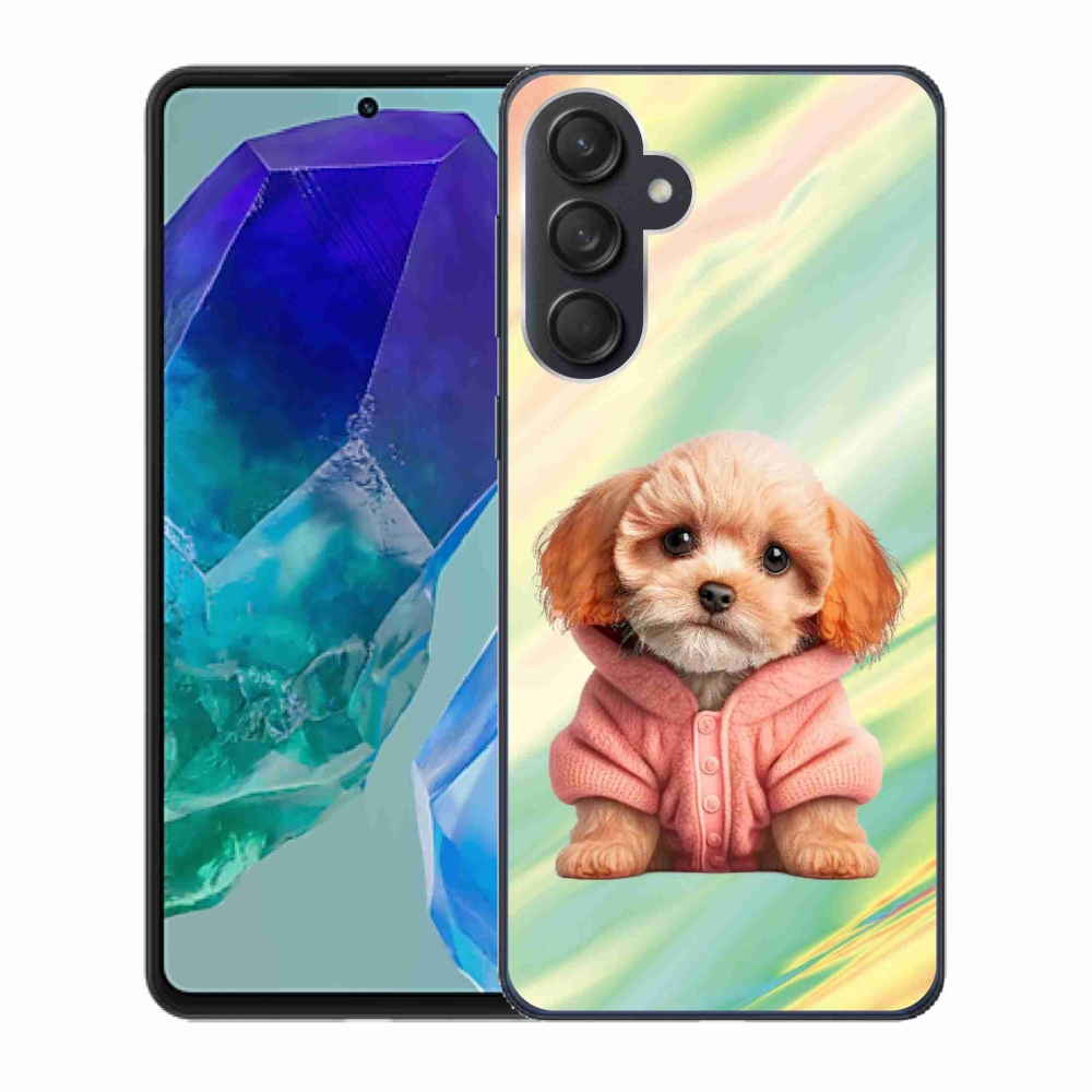 Gél borítás mmCase Samsung Galaxy M55 5G - pulóveres kiskutya Samsung Galaxy M55 5G-hez