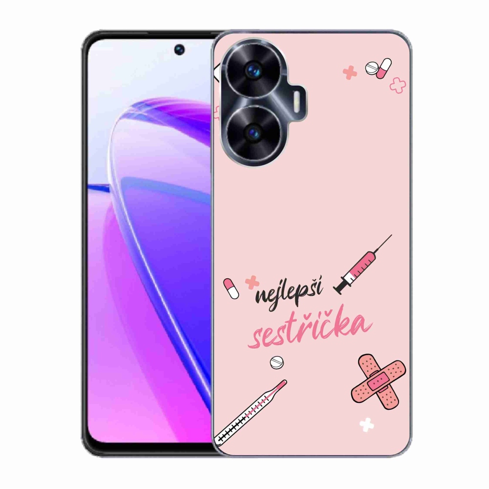 Gél borító mmCase a Realme C55-ön - a legjobb kishúg rózsaszín háttérrel