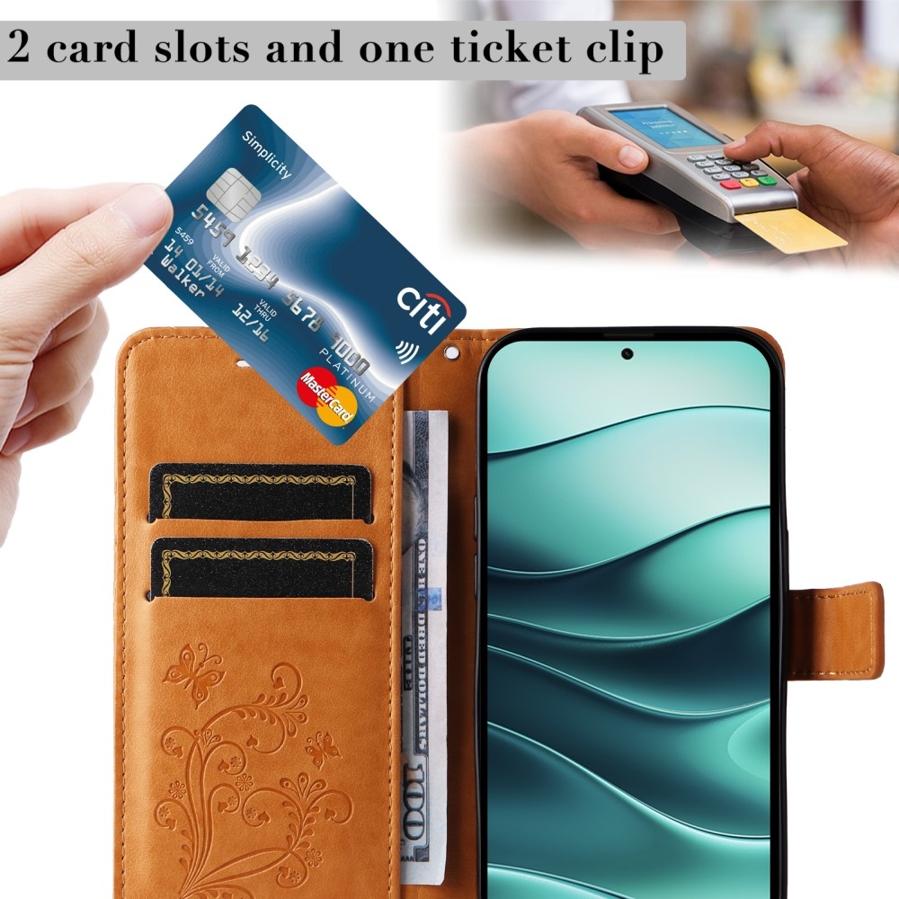 Nagy pillangó könyv tok a Xiaomi Redmi Note 14 5G-hez - sárga