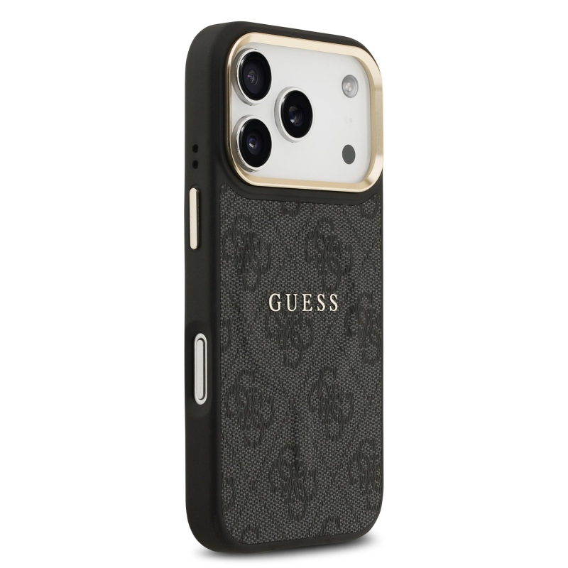 Guess PU bőr 4G aranykeret MagSafe hátlap iPhone 17 Pro Fekete