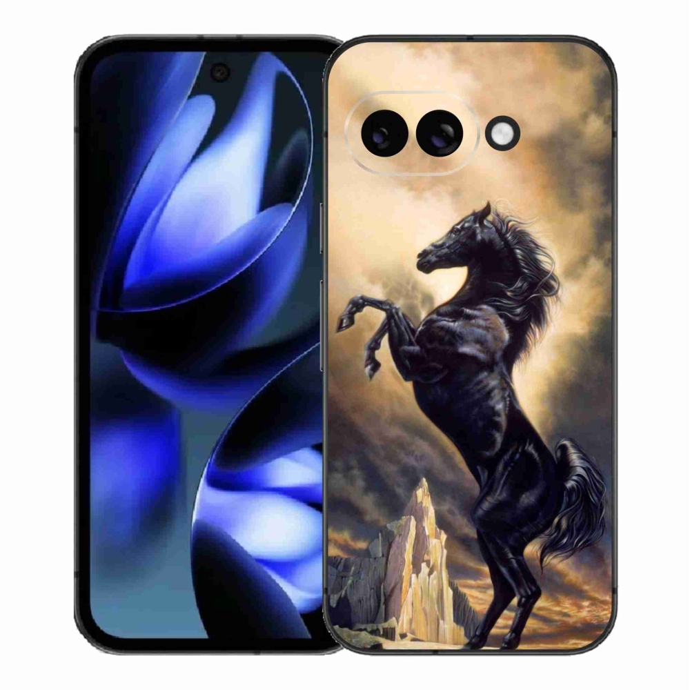 Gél borítás mmCase a Google Pixel 9a számára - fekete rajzfilm ló