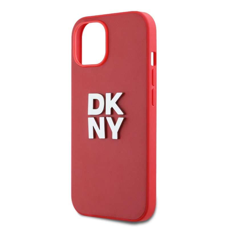 DKNY PU bőr Stack Logo csuklópánt hátlapi borító iPhone 14-hez Piros