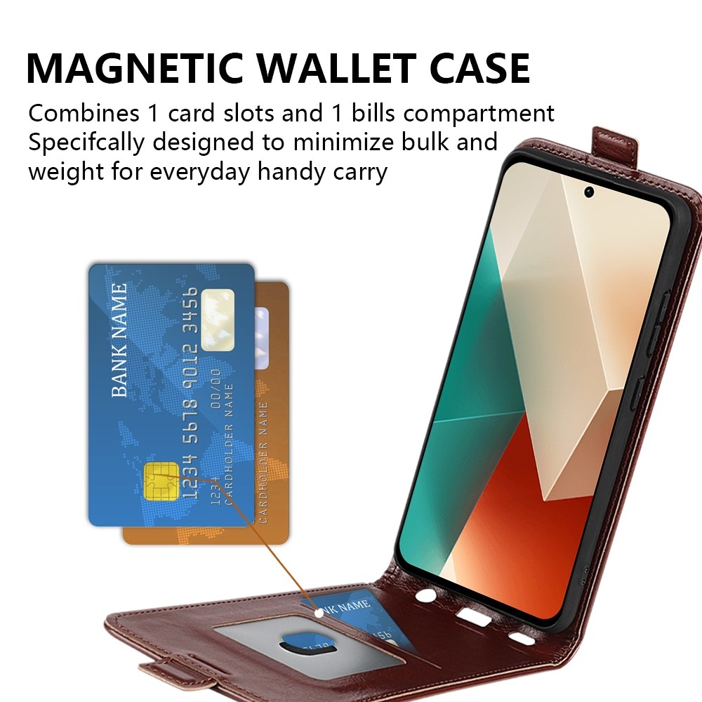 Függőleges flip tok Xiaomi Redmi Note 13 5G - barna színben