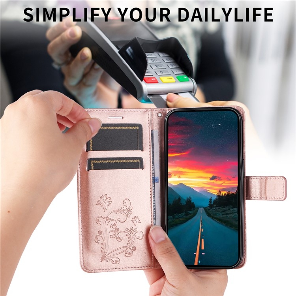 Nagy pillangó könyv tok a Vivo Y29s 5G-hez - rózsa arany