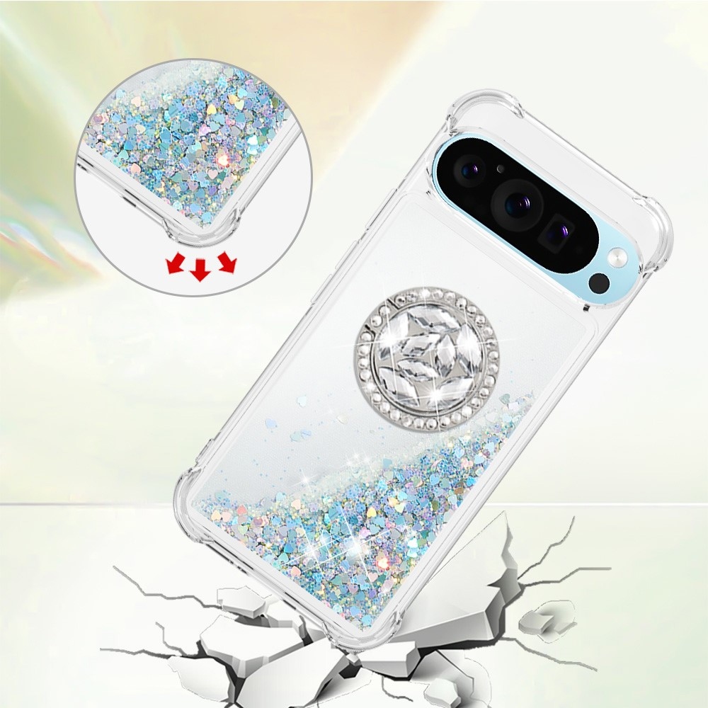 Glitt homokóra zselés tok ujjgyűrűvel a Google Pixel 10 számára - ezüst/szív