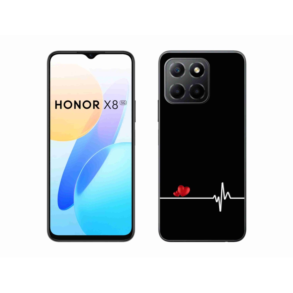 Gél borító mmCase a Honor X8 5G/Honor 70 Lite 5G készülékhez - szív és szívverés fekete háttérrel