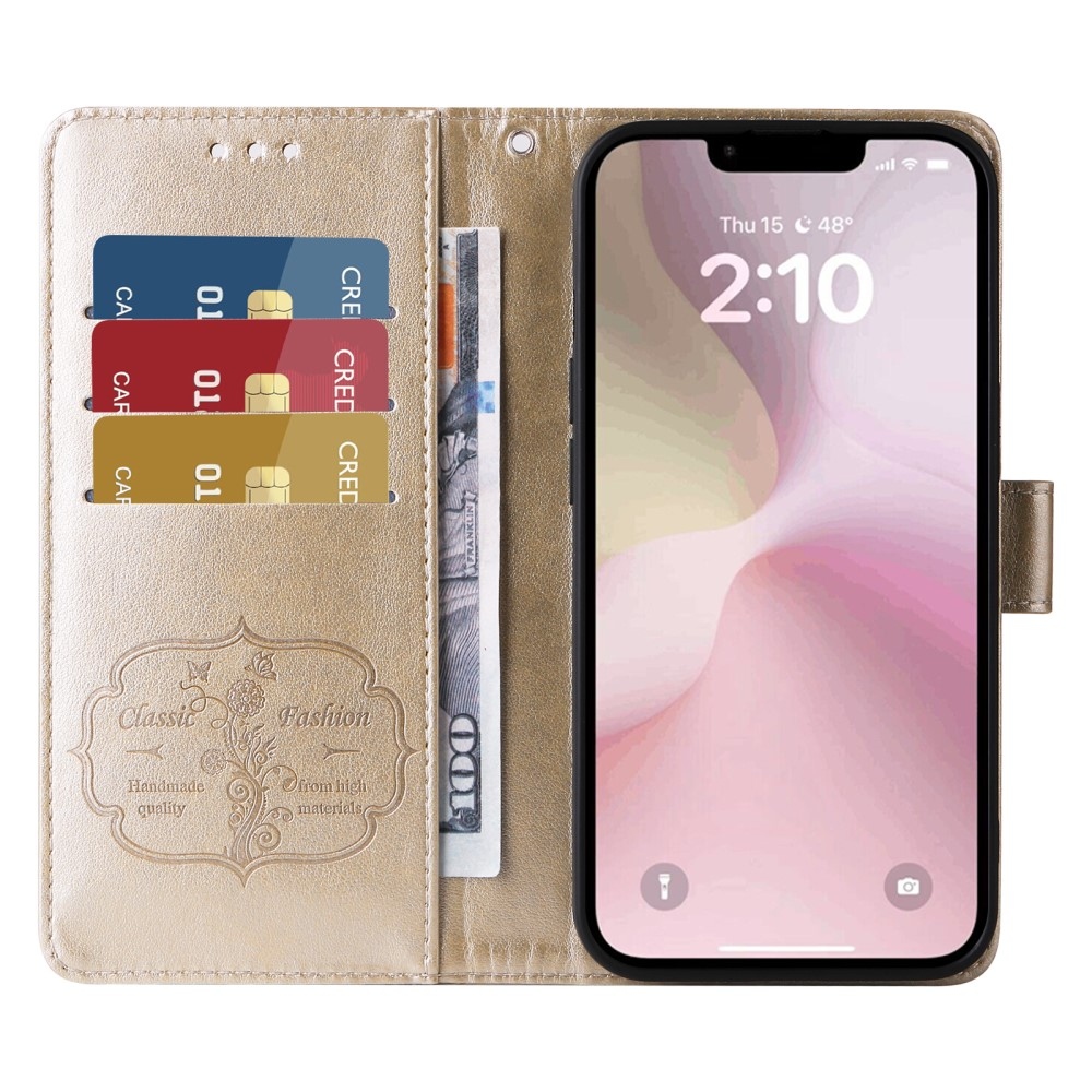 Virágos könyv tok iPhone 16e készülékhez - arany színű