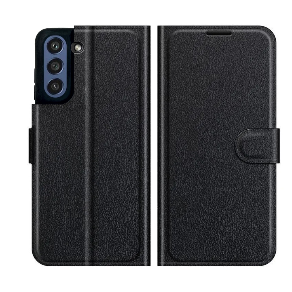 Litchi PU bőr pénztárca tok Samsung Galaxy S21 FE 5G számára - fekete