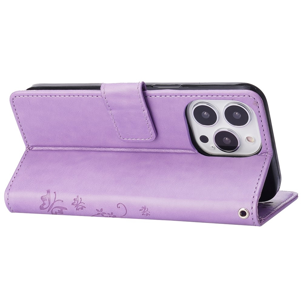 Virágok könyvtáska iPhone 15 Pro készülékhez - világos lila