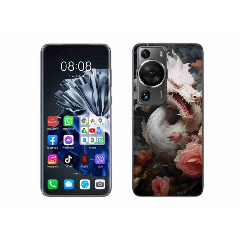 Zselés borítás mmCase a Huawei P60 Pro készülékhez - fehér sárkány
