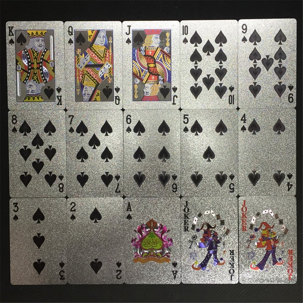 Vízálló műanyag játékkártyák 100 dollárért, ezüst kivitelben, 54 db