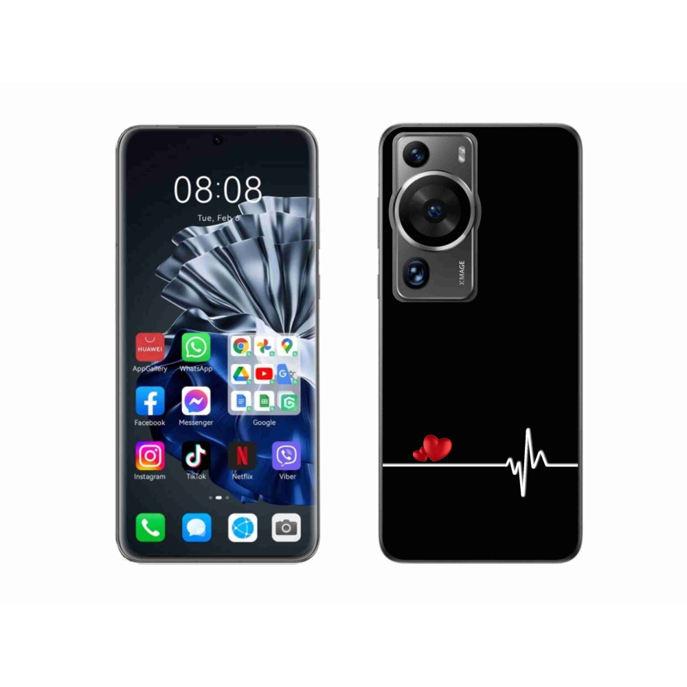 Gél borító mmCase a Huawei P60 Pro készülékre - szív és szívverés fekete háttérrel