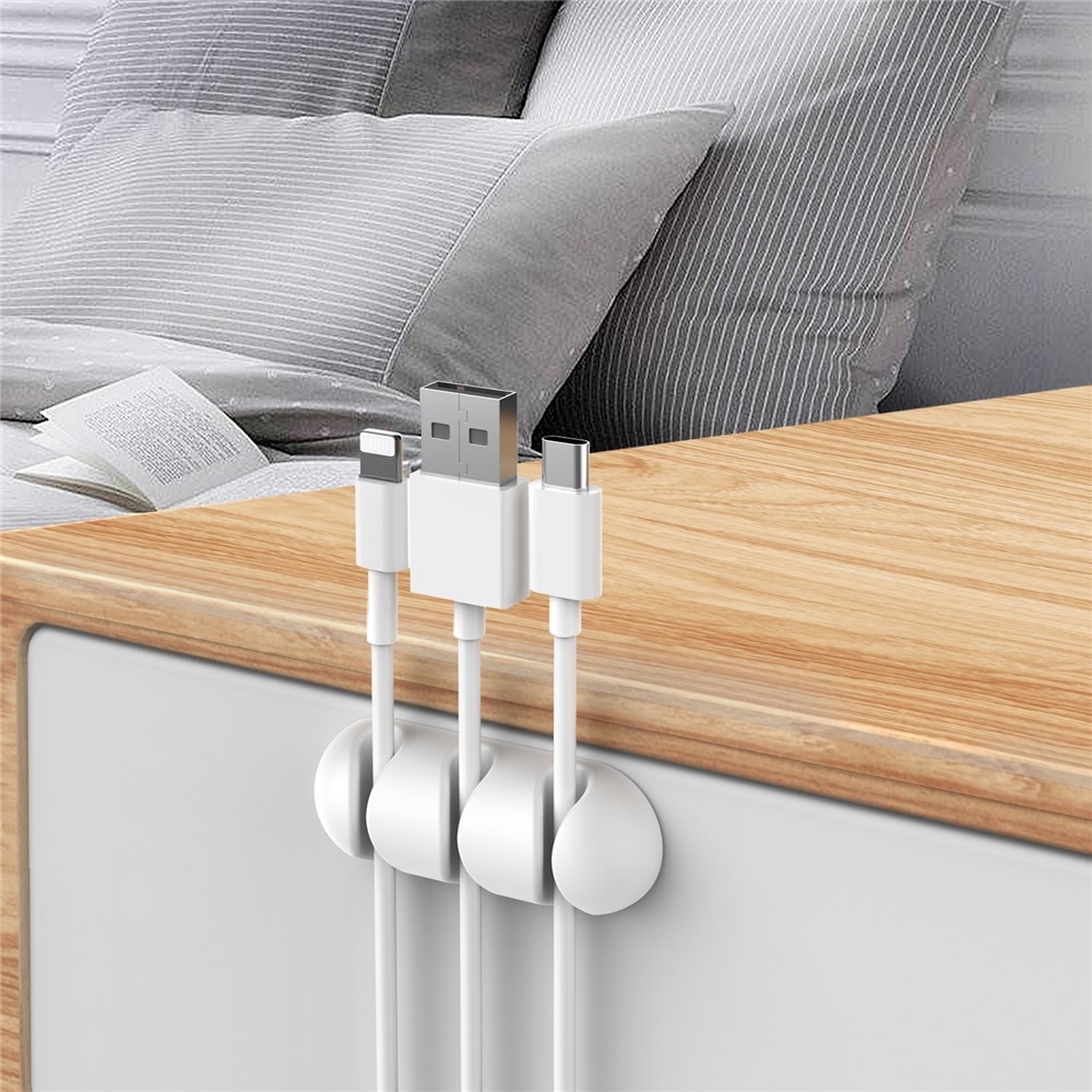 Szilikon kábeltartó 3 horonnyal és öntapadós rögzítéssel - fehér