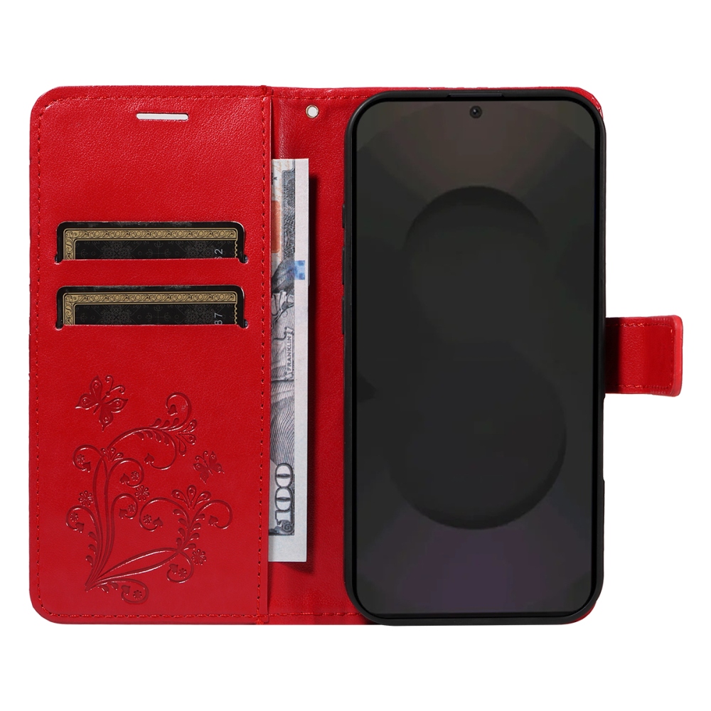 Nagy pillangó könyv tok Samsung Galaxy S25 FE készülékhez - piros