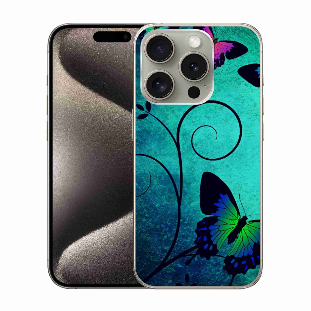 Zselés borítás mmCase iPhone 15 Pro készülékhez - színes pillangók