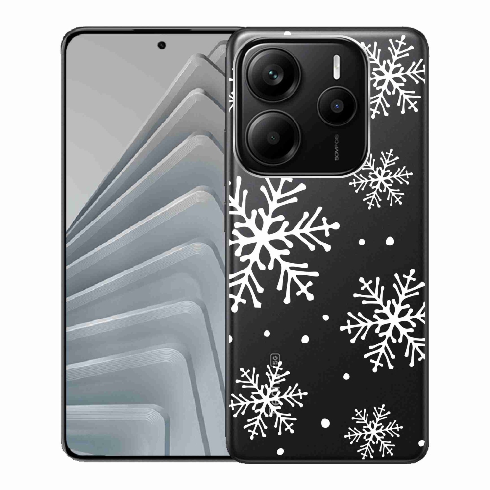 Gél borítás mmCase a Xiaomi Redmi Note 14 5G-hez - fehér pelyhek átlátszó háttéren