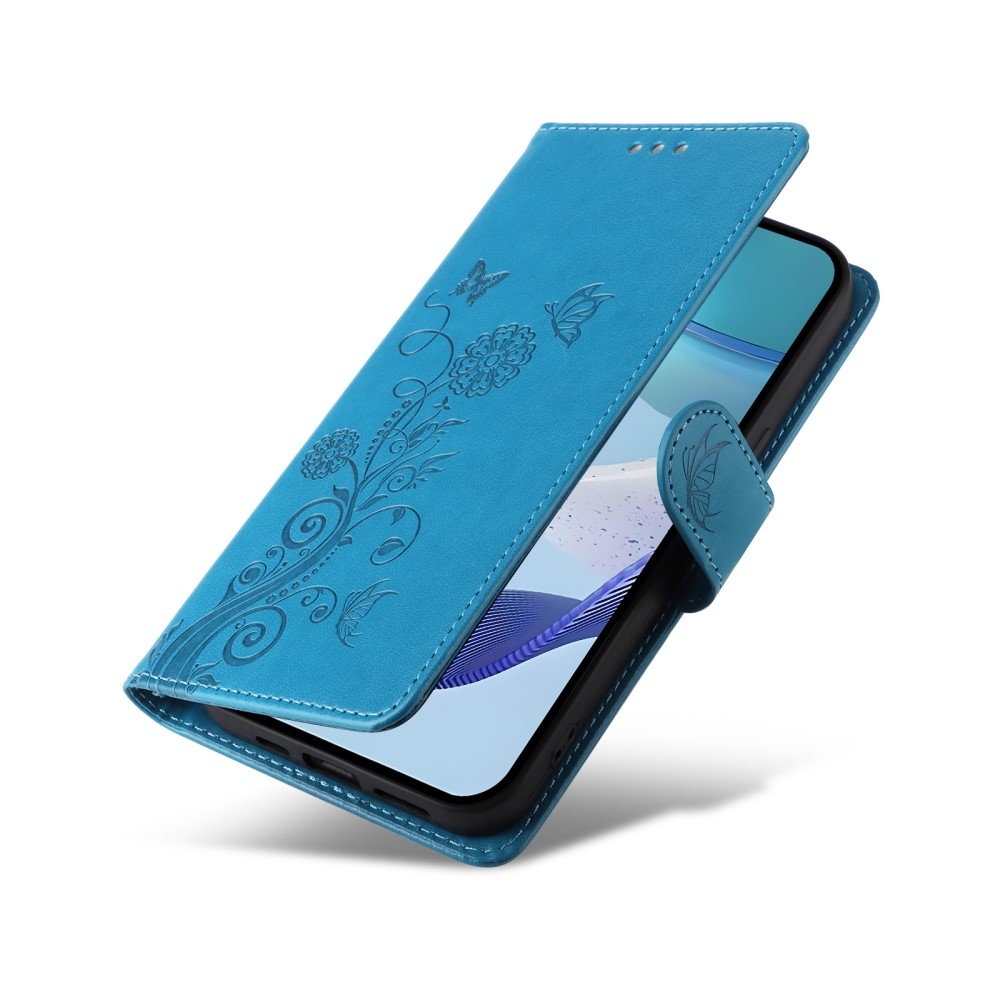 Virágos könyvtáska a Realme 14x 5G/Realme C75 készülékhez - kék