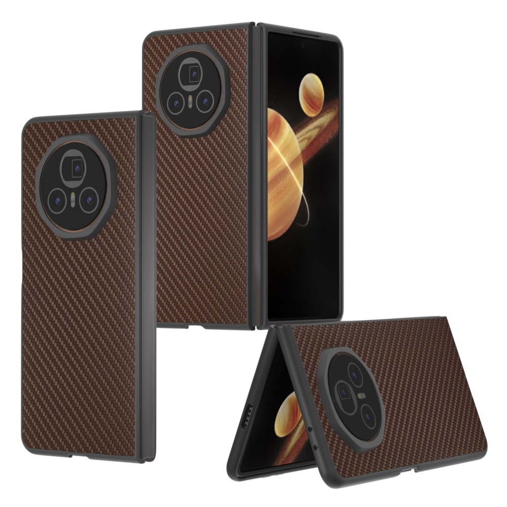 Szénszálas műanyag tok műbőrrel Honor Magic V3-hoz - barna