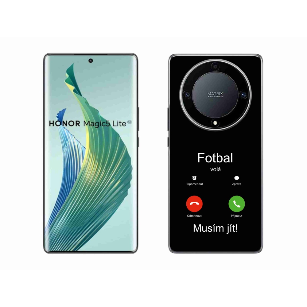 Gél borítás mmCase a Honor Magic 5 Lite 5G-n - futballhívások fekete háttérrel