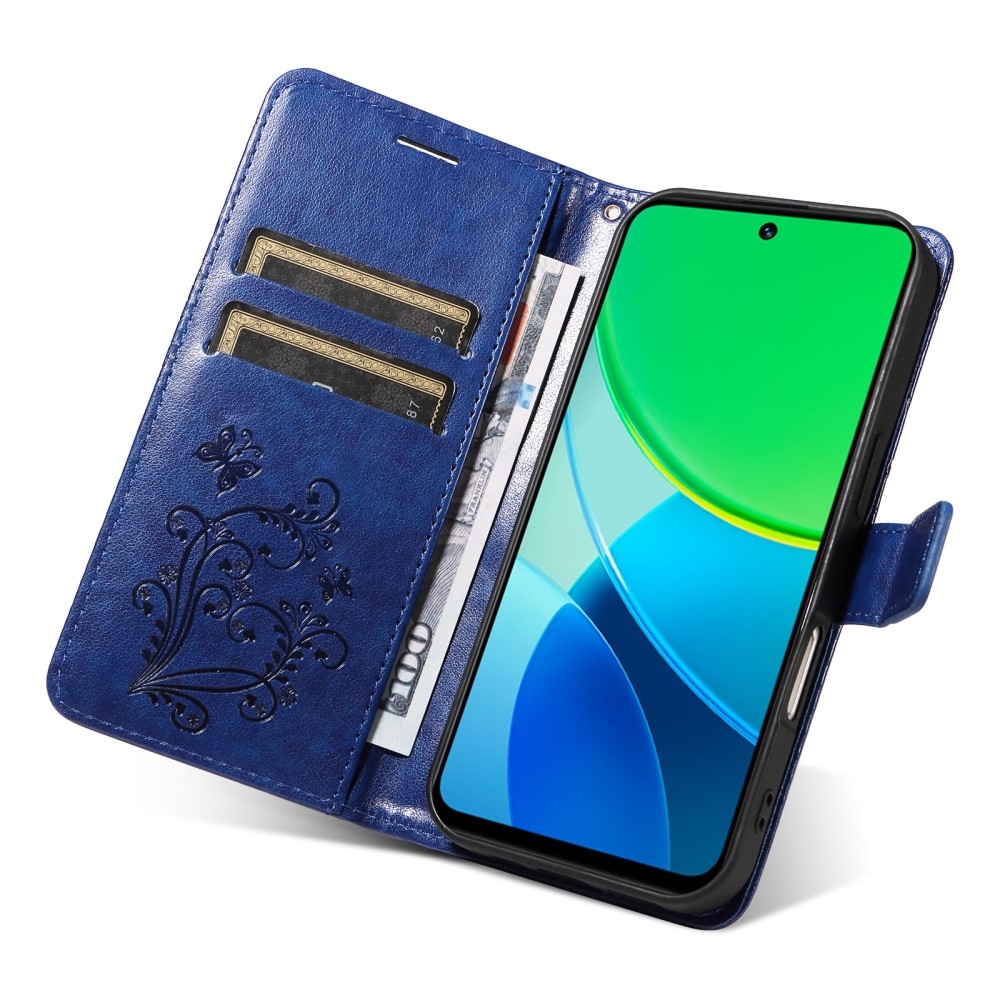 Nagy pillangó könyvtáska Vivo Y19s készülékhez - kék