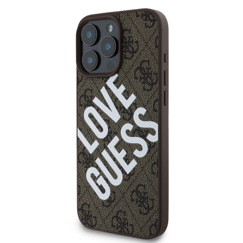 Guess PU bőr 4G Big Love Logo MagSafe hátlap az iPhone 16 Pro Max barna színű hátlapjához