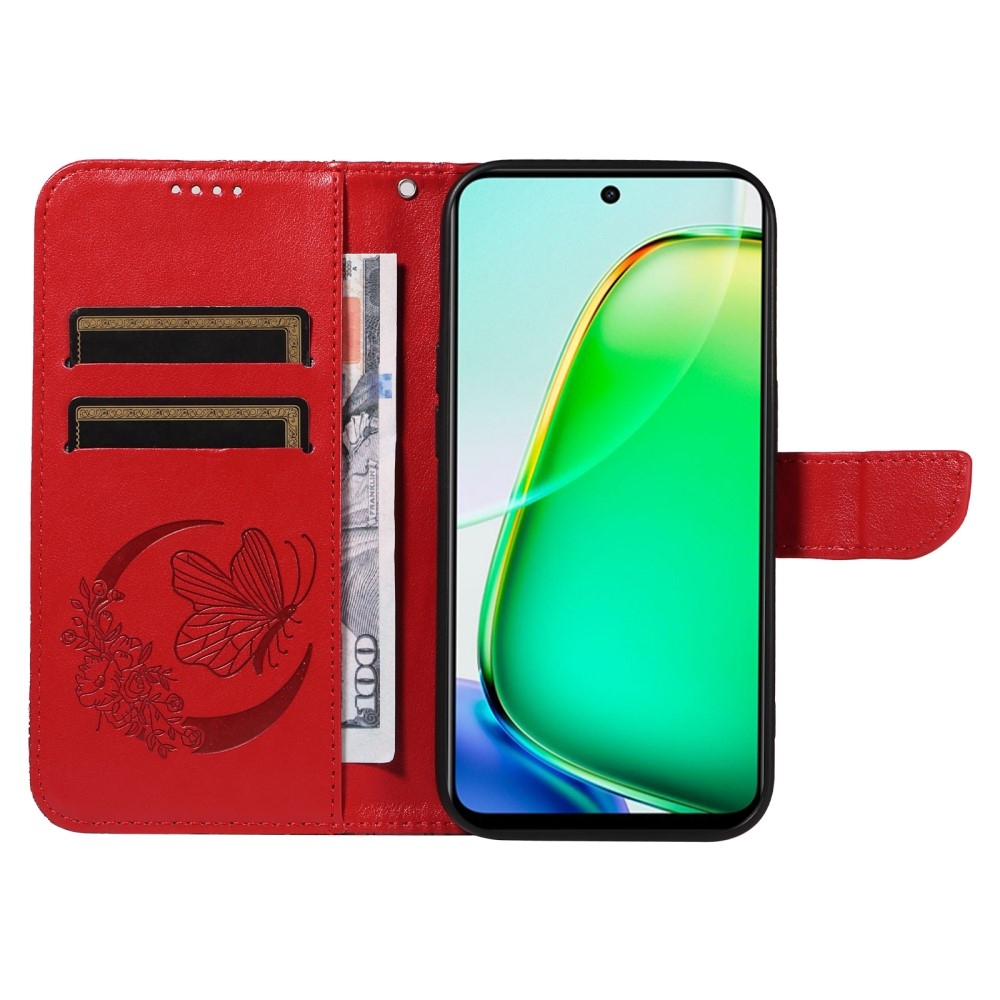 Virágos pillangó könyvtáska a Vivo Y28-hoz - piros