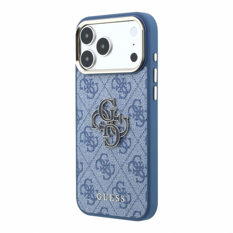 Guess PU 4G Resin Metal Logo hátsó tok iPhone 18 Pro-hoz, kék