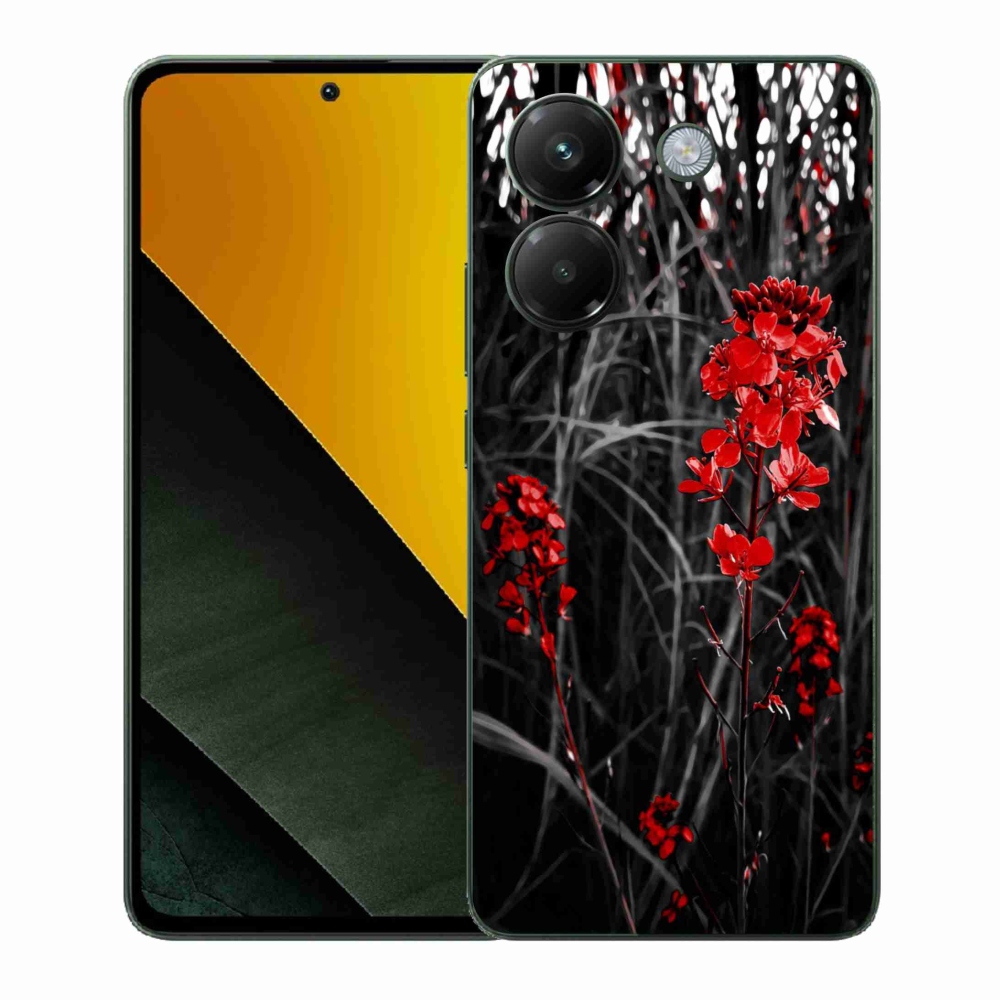 Gél borítás mmCase a Xiaomi Poco M7 Pro 5G számára - piros növény