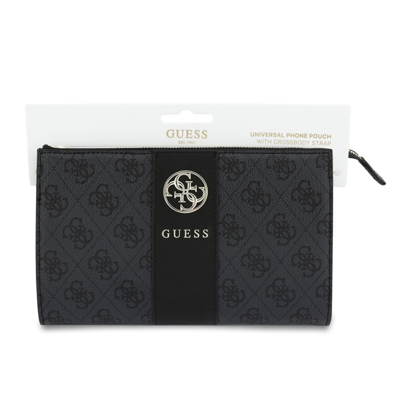 Guess PU 4G Stripe Metal Logo mobiltelefon-táska, fekete